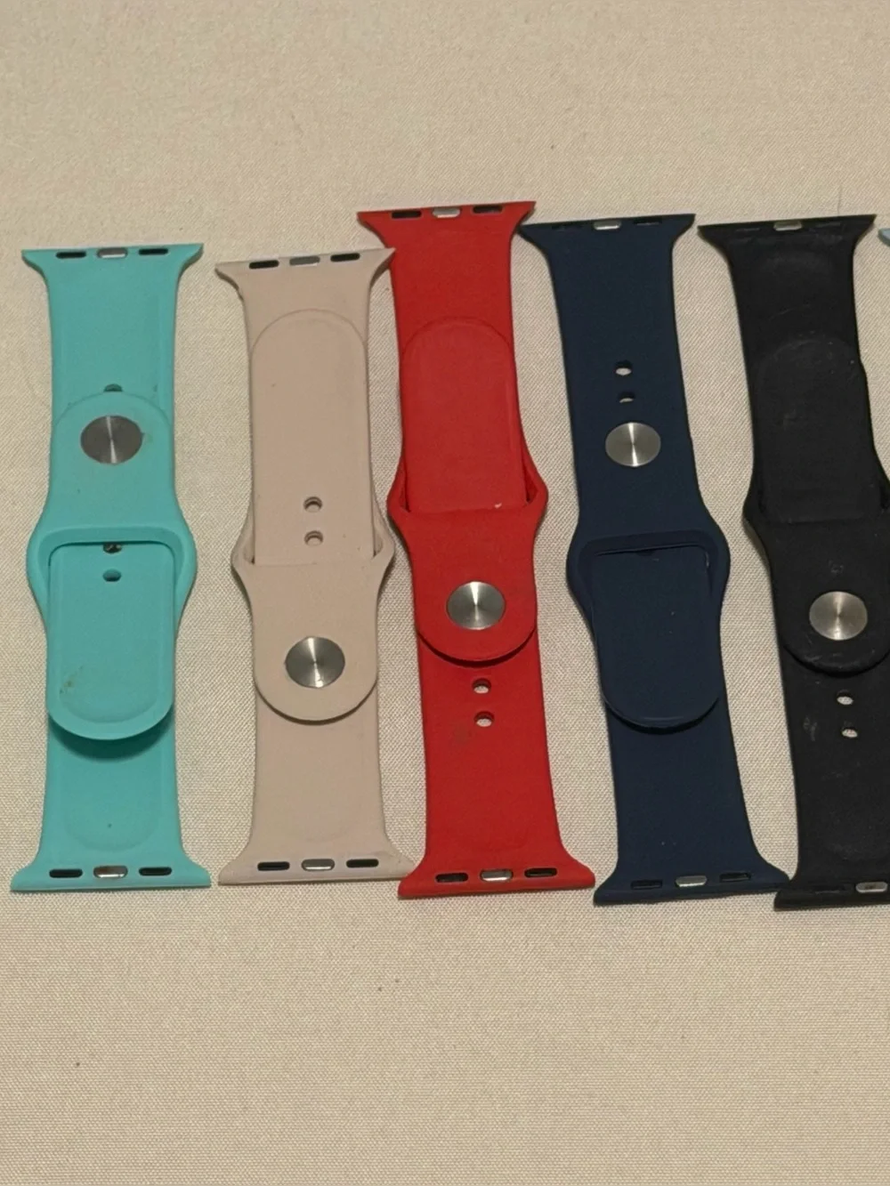 6 Silicone Apple Watch Bands (40mm) - Red, Black, Navy, Black, Blue, & Tan